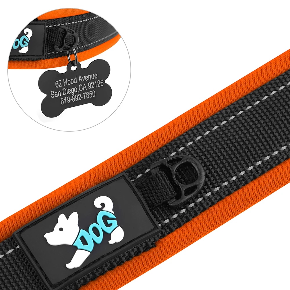 Adjustable Dog Collar Personalized Dogs Padded Collars Reflective Free 