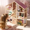 thumbnail image 4 of Tiny Land Wooden Dollhouse for Girls - 6 Rooms Wooden Doll House, DIY Pretend Doll House with 31Pcs Furniture Accessories, Creative Gift for Girl Ages 3+, Dusty Pink, 4 of 8