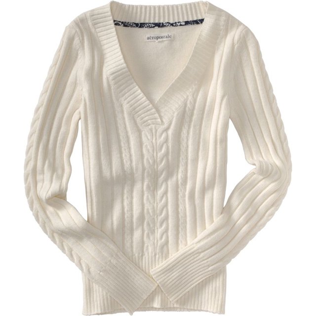 Aeropostale suéter tejido con cuello en V para mujer, blanco, grande