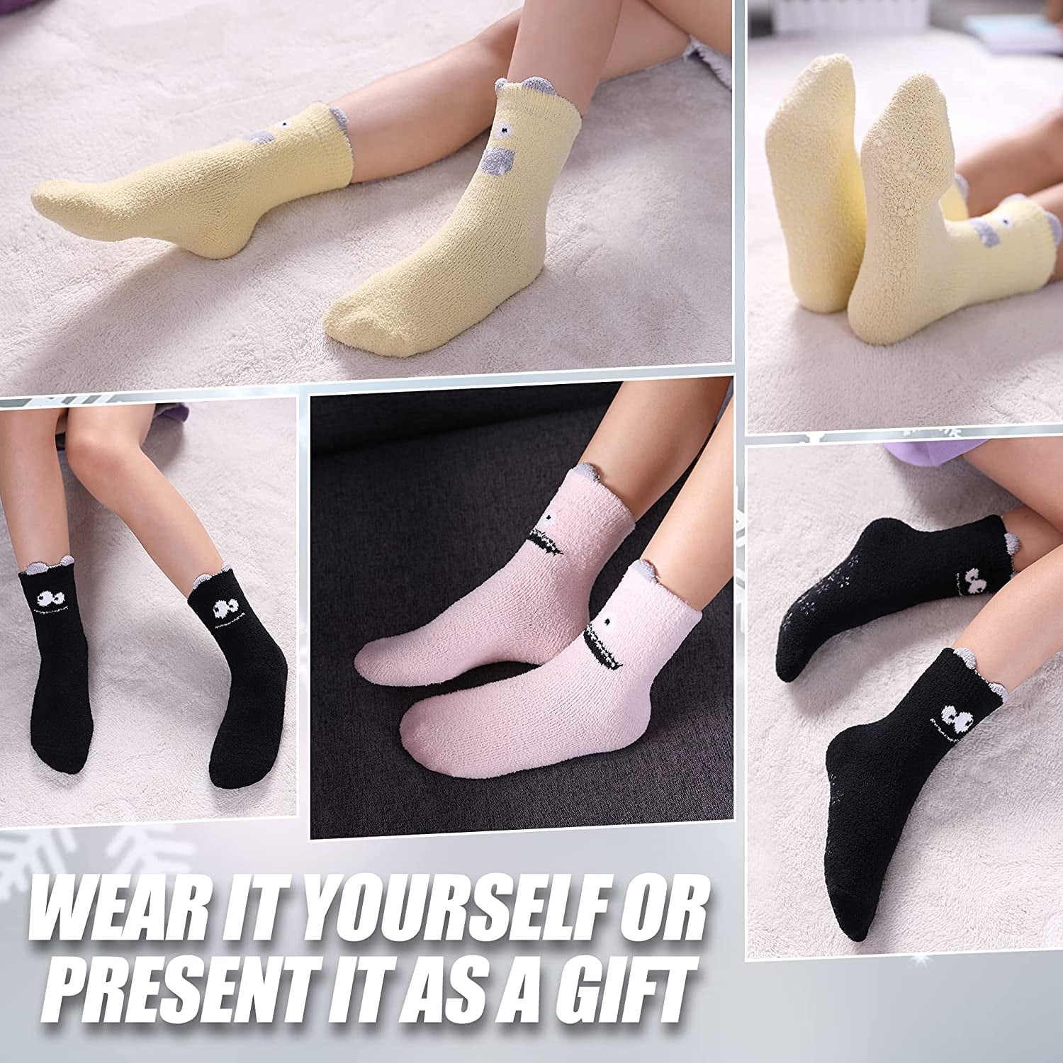 6 Paires Chaussettes Bébé Anti-Dérapantes Hiver - Coton Épais, Tailles Enfant, Motifs Mignons