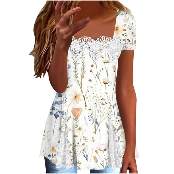 Camiseta de Cuello Redondo de Manga Corta Impresa Por el Amante de las Mujeres, Estiramiento 95% Poliéster 5% Blusa Casual de Spandex para Uso Diario Y Casero