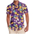thumbnail image 2 of Fnnxeal Mens Hawaiian Shirt Pineapple Print Tropical Short Sleeve Casual Button Down Stretch Fabric Beach Vacation Tops Purple S-5XL,Size 5XL, 2 of 6