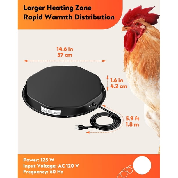 Pawfly 125W Chicken Water Heater Base – 14.6" Heated Poultry Waterer With Built-in Thermostat For Winter – Fits 3-5 Gal Metal Or Plastic Drinkers – UL-Listed, 5.9 Ft Cord