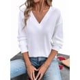 thumbnail image 2 of Blusas de Punto Gofre para Mujer, Blusas Casuales de Larga con Farol, Cuello en V, Camisetas Oversize. XL, 2 of 8