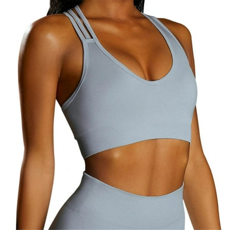 

Women s Criss Cross Sports Bra Wirefree Comfort Underwear Solid Color Seamless Bra for Yoga Fitness Jogging Blue XL