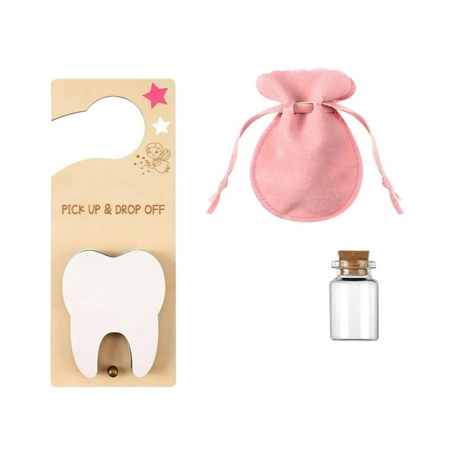 COM1950s Tooth Keepsake Box, Door Hanger with Velvet Pouch and Glass Bottle, Memory Storage for Lost Teeth, Home Decor Gift for Adults