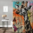 thumbnail image 2 of Orinice Giraffe Butterflies Graffiti Art Bathroom Decor Set, Colorful Luxurious Graphic Print Polyester Fabric Shower Curtain with Hooks, Chic Modern Home Bathtubs Decoration 69x72, 2 of 7