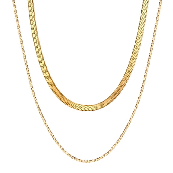 Flydeer Necklace for Women Herringbone Snake Chain Necklace Stainless Steel Yellow Anniversary Gift for Women