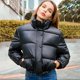 thumbnail image 3 of Abrigos gruesos de cuero PU para mujer, Parkas cortas, chaqueta acolchada de algodón negro, ropa elegante con cremallera, invierno, 2023, 3 of 5
