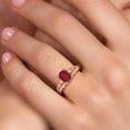 thumbnail image 4 of 18K Rose Gold Plated Silver Ruby Red Mystic Topaz and White Lab Grown Diamond 3 Stone Engagement Ring for Women | 1.38 Cttw | Oval 8X6MM | Round 2MM | Gemstone November Birthstone | Size 9, 4 of 6