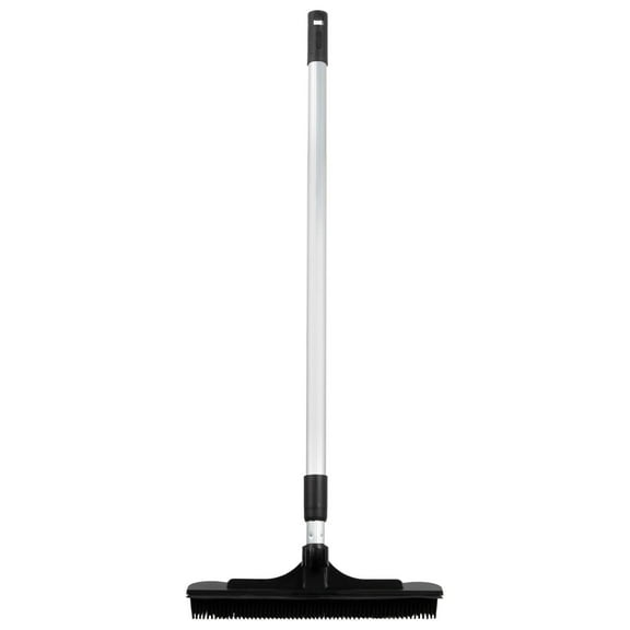 ForPro Extendable Salon Broom, Non-Scratch Rubber Bristles, Aluminum Handle Adjustable to 51.5”, Ideal for Pet Hair, Lint, Dust, Dirt, Black