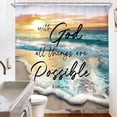thumbnail image 4 of Extra Long Beach Ocean Bible Verse Shower Curtain Sunrise Sunset Inspirational Scripture Quotes 72Wx84H Inch Coastal Seaside Seascape Fabric Decor Bathroom Polyester Waterproof 12 Pack Hooks, 4 of 6