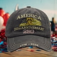 thumbnail image 2 of 250Th Anniversary Hat, 250Th Anniversary, 250Th, Anniversary, Bell, Embroidery, Baseball, Faded Washed Cotton, 6 in Curved Brim, American Patriotic Events, Dark Charcoal, One, 2 of 5