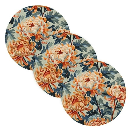 

3 Placemat Pan Bowl Mat Teacup Mat 15x15x24 Inch Tray Mat Kitchen Pot Mat Hot Pot Mat Teapot Mat Table Protective Mat Orange Chrysanthemum Seamless