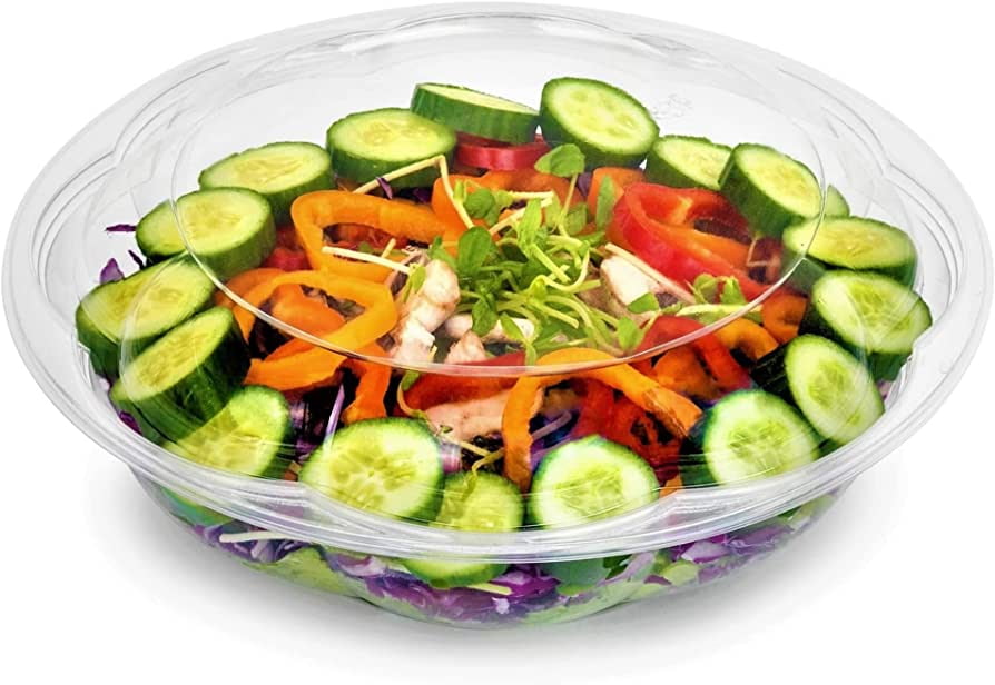 64oz Crystal Clear Disposable Salad Bowls with Lids Lunch To Go