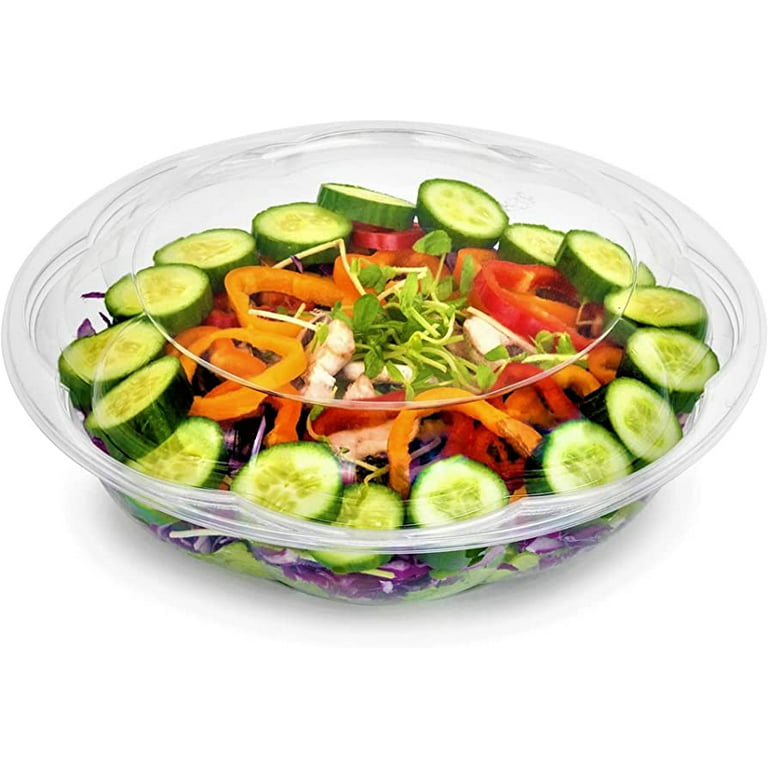 32 oz Brianca Plastic Disposable Salad Bowls with Airtight Lids (Set of 100) Prep & Savour