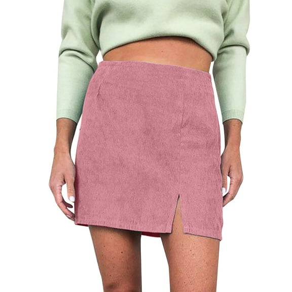 Women Short Skirt Solid Color High Waist Corduroy Skirt Split A-Line Skirt Club Basic Leisure Dailywear