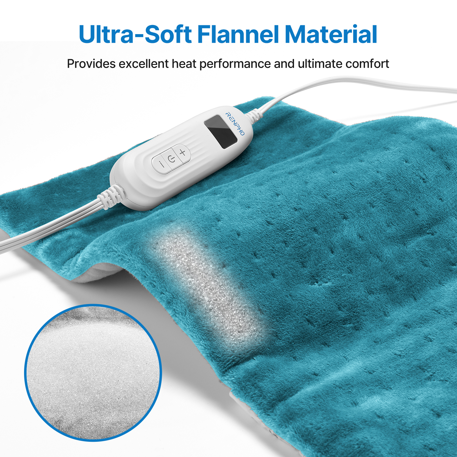 RENPHO Heating Pad, 10 Heat Settings, Auto Shut-Off Feature, FSA HSA Eligible, 12"x24", Blue