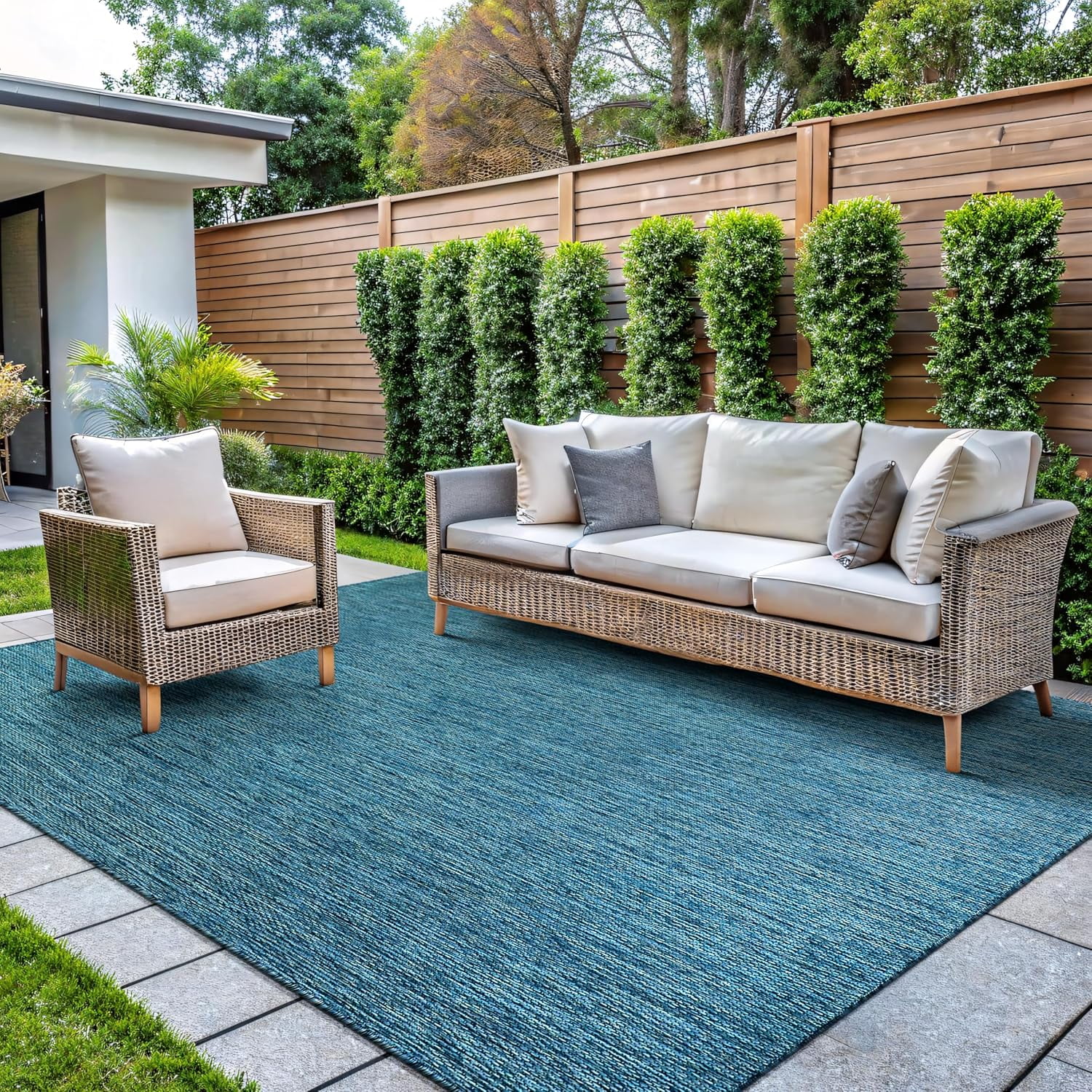 CAMILSON Solid Washable Waterproof Outdoor Indoor Area Rug Gray 5x7
