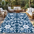 thumbnail image 2 of Navy Blue Floral Outdoor Rug 6x9 Ft - Reversible Patio Rug Outdoor Camping Rugs, Vintage Pastoral Botanical Leaves Washable Indoor Outdoor Area Rugs, Non-Slip Outdoor Carpet Runner for Deck/Porch, 2 of 8