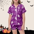 thumbnail image 2 of Shadoumai Silk Halloween Pajamas Button Up Pumpkin Print Button Down Short Sleeve Pjs Silk Tops and Shorts Soft Home Clothes Sleepwear for, 2 of 5