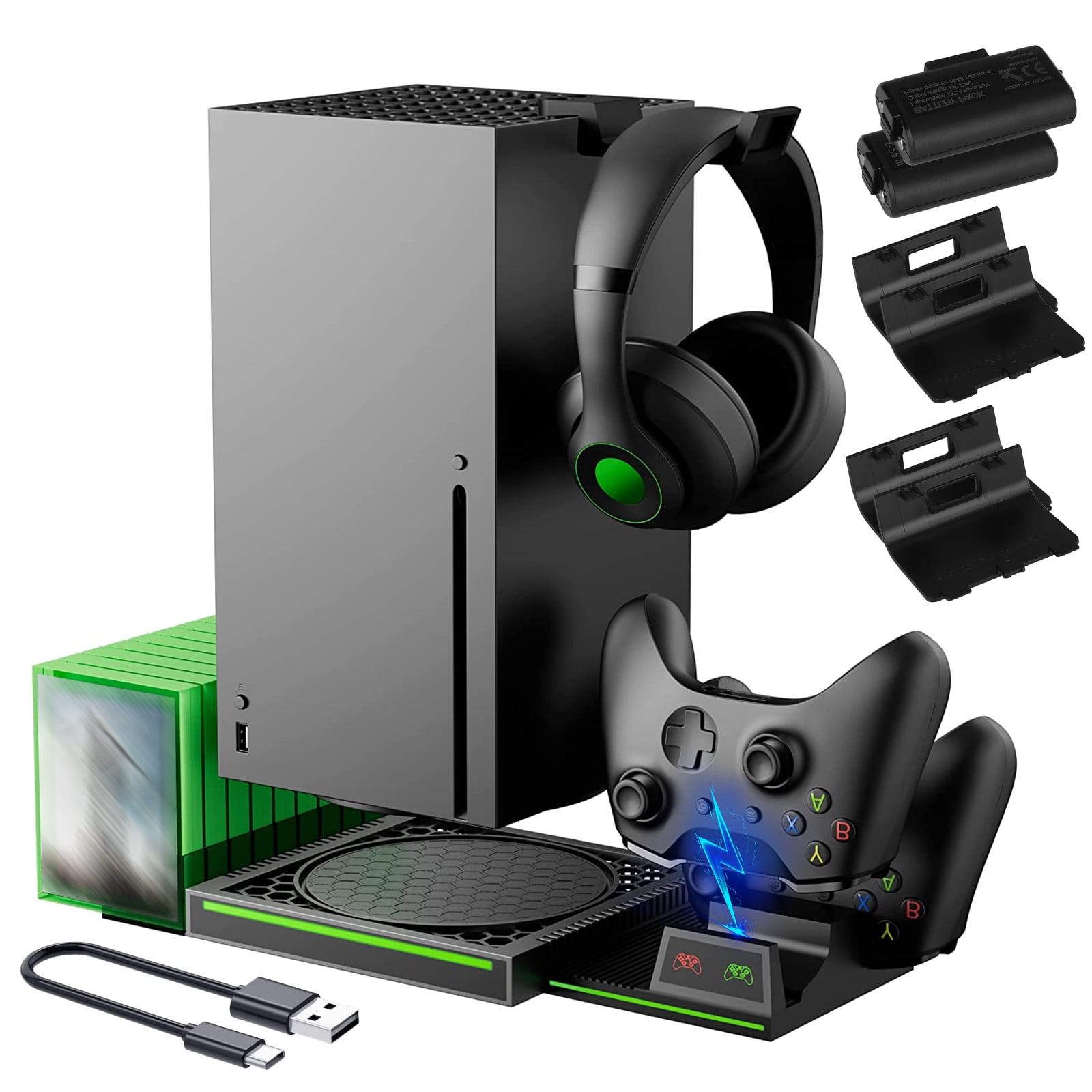 Beroemdheid inspanning Onderling verbinden TSV Vertical Stand for Xbox Series X Console, Dual Controller Charging Dock  Station Fit for Xbox Series X/S, Xbox One S/X/Elite With 2 x 800mAh  Rechargeable Battery, Game Card Slots, Headset Bracket -