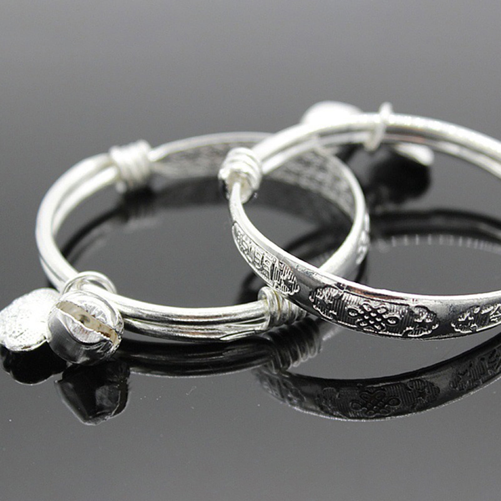 Yesbay Toddler Baby Silver Plated Adjustable Embossing Bell Charm Bangle Jewelry Gift-2#
