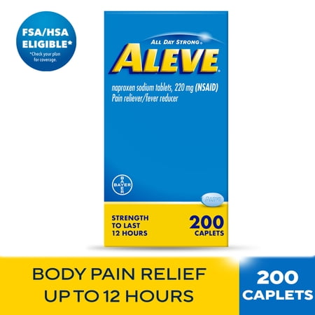 Aleve Pain Reliever & Fever Reducer Naproxen Sodium Caplets, Body Pain Relief, 200 Count