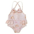 thumbnail image 1 of B91xZ Girls One Piece Bathing Suits Floral Ruffle One Shoulder 1-Piece Swimsuit,Pink 18-24 Months, 1 of 5