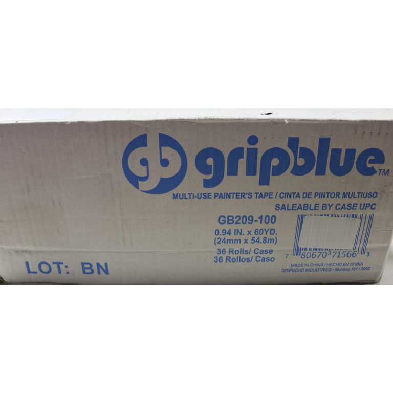 GripBlue Blue Painters Tape 2 inch Wide, Masking Tape Blue 1.88in x 60yds,  3 Rolls of Blue Paint Tape, 2 Inch Painters Tape for