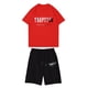 thumbnail image 1 of Traje de pantalón corto con cintura elástica y cuello redondo de manga corta estampado informal para niño Rojo, 1 of 3