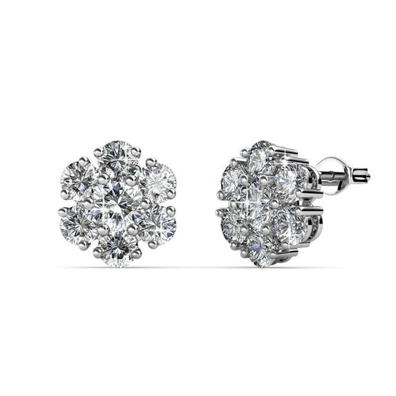 Cate & Chloe Maggie 18k White Gold Plated Flower Stud Earrings with Swarovski Crystals for Women