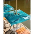 thumbnail image 2 of Fsddascl Blue Ocean Shark Outdoor Tablecloth - 60x60 Inch Square Dining Table Cover, Summer Coastal Wave Nautical Waterproof Outdoor Table Cloth with Umbrella Hole & Zipper for Picnic/Patio/Party, 2 of 7