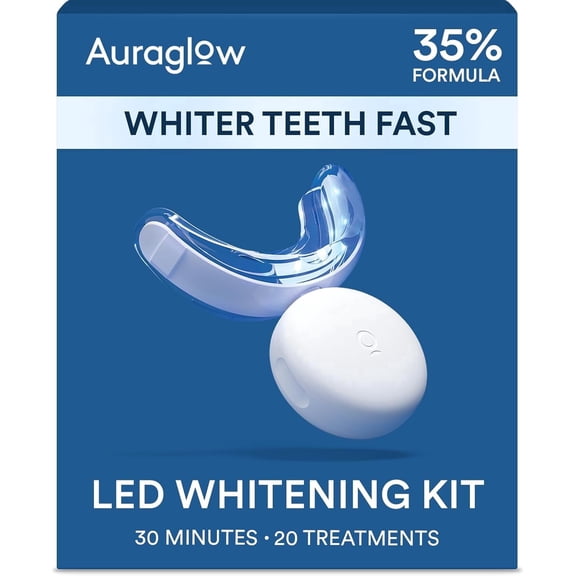 Auraglow Teeth Whitening Kit with LED Light, 35% Carbamide Peroxide Gel, 20+ Whitening Treatments, (2) 5mL Whitening Gel Syringes