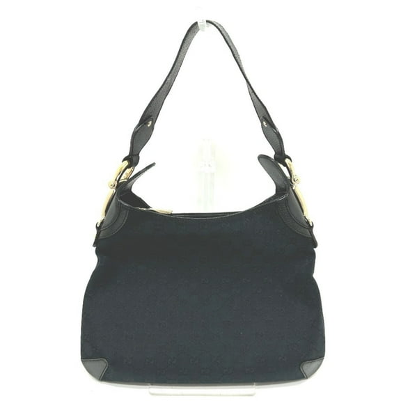 Pre-Owned GUCCI 145826 GG Horsebit Shoulder Bag/Handbag in Canvas/Leather, Black (Good)