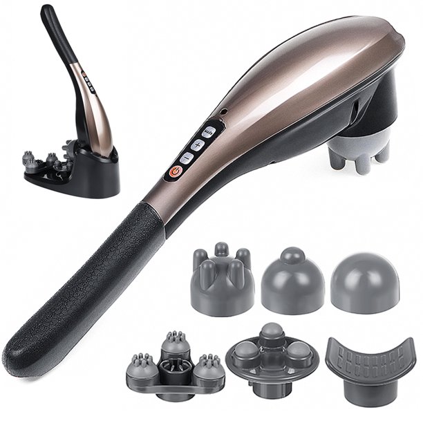 Rechargeable Handheld Massager with 6pcs Massage Heads, Percussion
