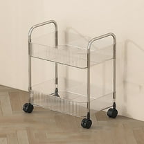 syligr 2-Tier Utility Rolling Cart Storage Organizer Sofa Side Table with Wheels, Under Desk Mobile Trolley Organizer with Handle and 2 Hanging Baskets for Office Home Kitchen Organization