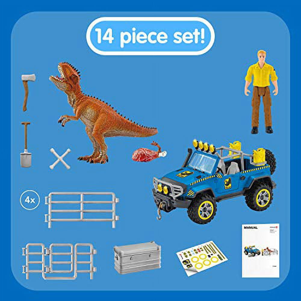 Schleich - Dinosaurs: Off-Roader with Dino Outpost & Giganotosaurus 15- Piece Toy Playset for Kids Ages 4-12