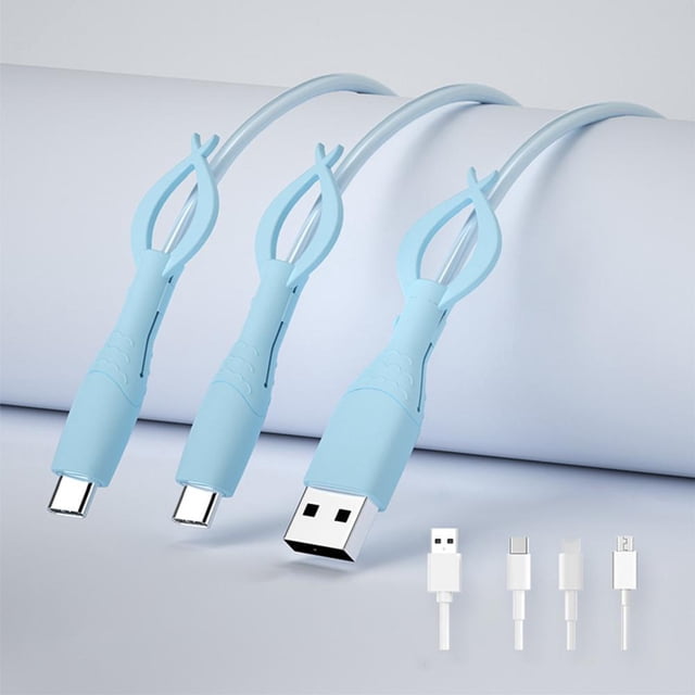 Feltree Silicone Data Cable Protector 3-Pack Anti-Bend Break Cover for Iphone Android Type-C Usb with Storage Strap Extends Cable Life