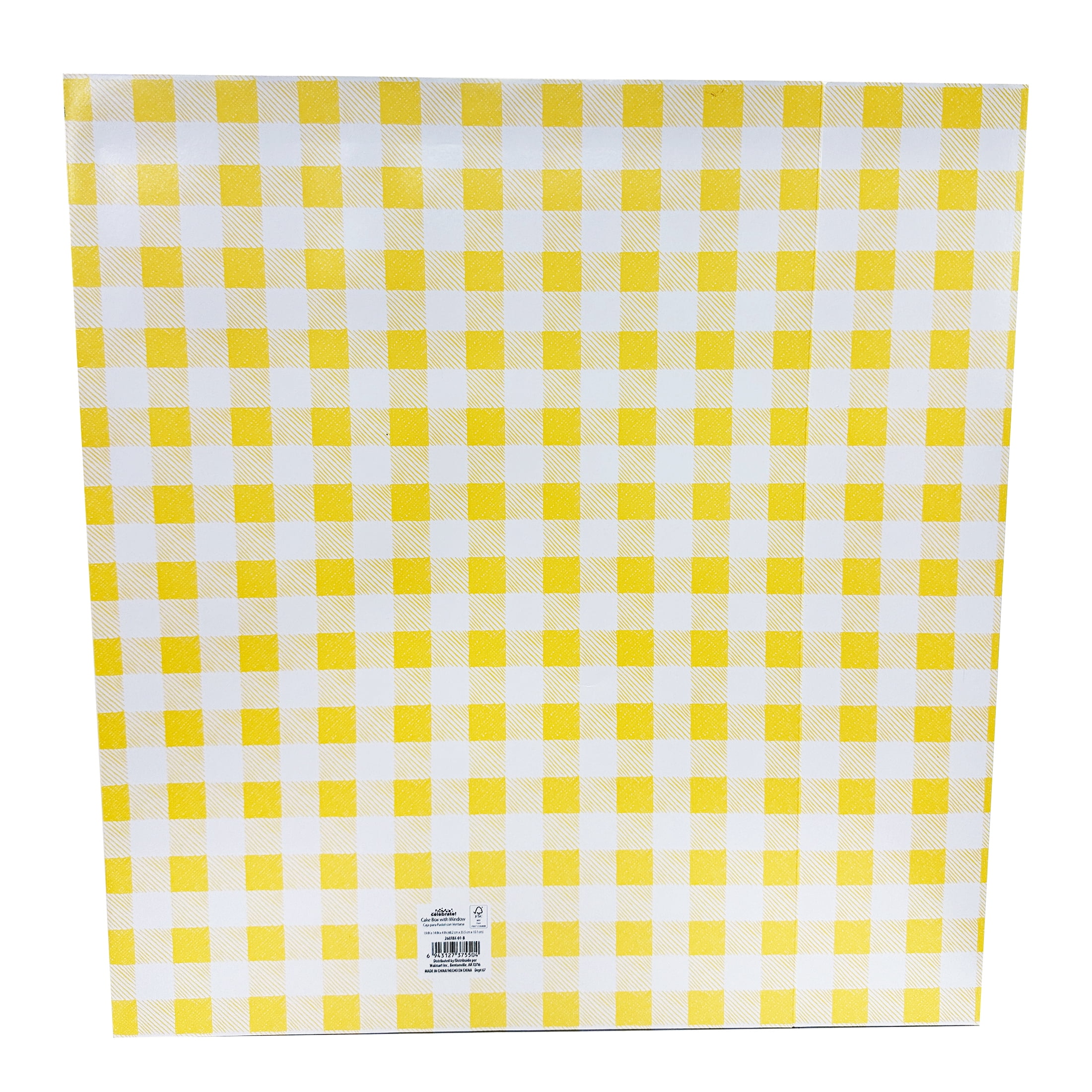 Way To Celebrate 19" x 14" x 4" Yellow Plaid Cake Box with Window (1 Piece)