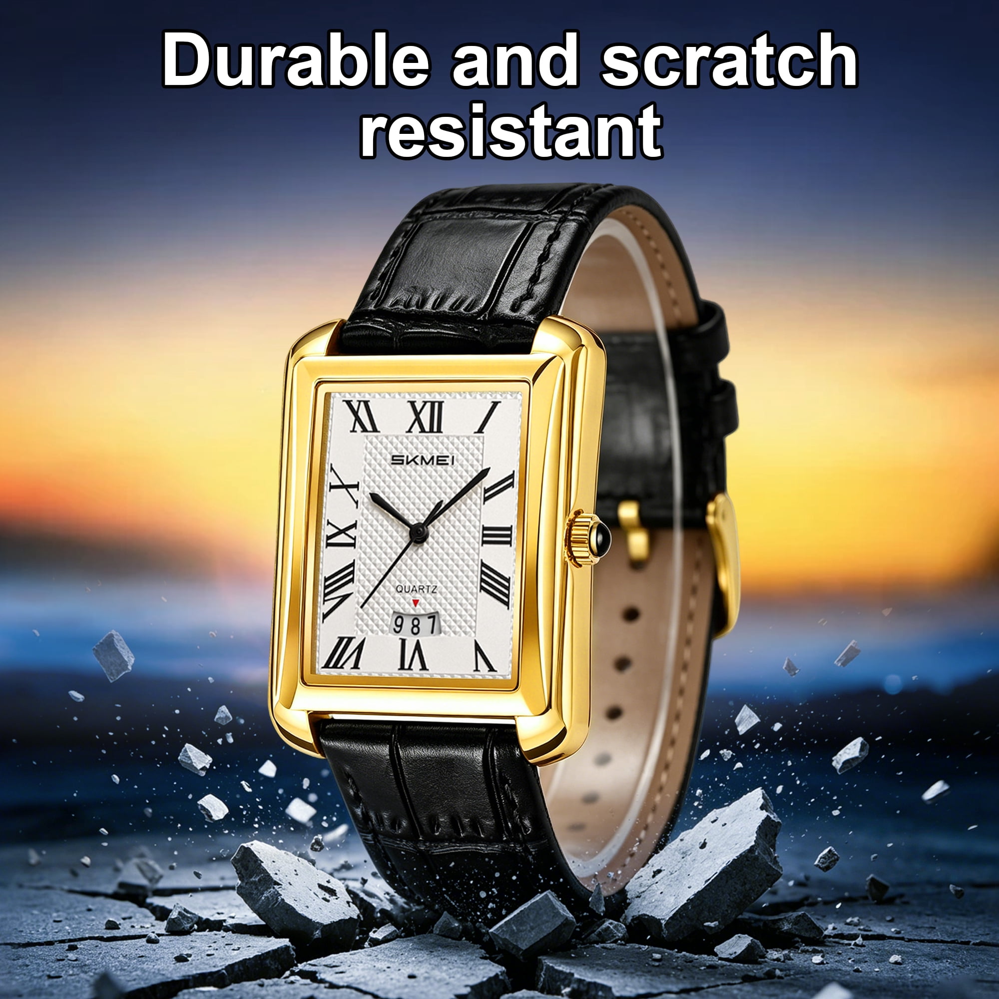 SKMEI Retro Classic Square Watches for Men Quartz Analog Waterproof Watch Leather Business Casual Mens Wrist Watch