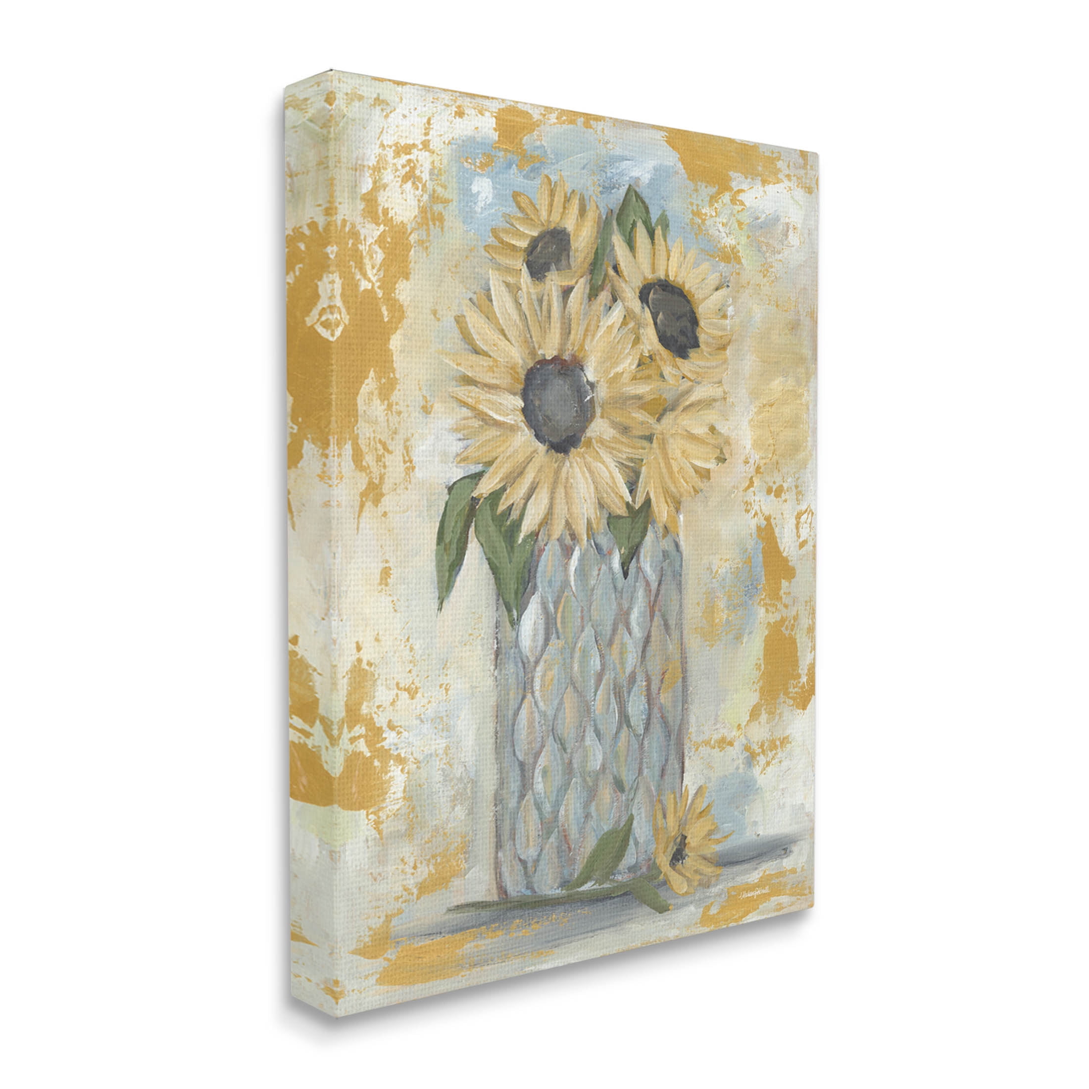 Rustic Weathered Sunflower Vase Botanical & Floral Graphic Art Gallery Wrapped Canvas Print Wall Art