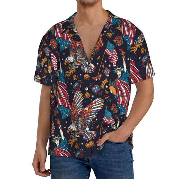 Fotbe United States Of America Camisa Estampada de Manga Corta para Hombre, Casual de Verano, Estilo Playero, Sin Arrugas-Medium