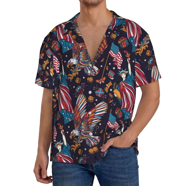 Fotbe United States Of America Camisa Estampada de Manga Corta para Hombre, Casual de Verano, Estilo Playero, Sin Arrugas-Medium