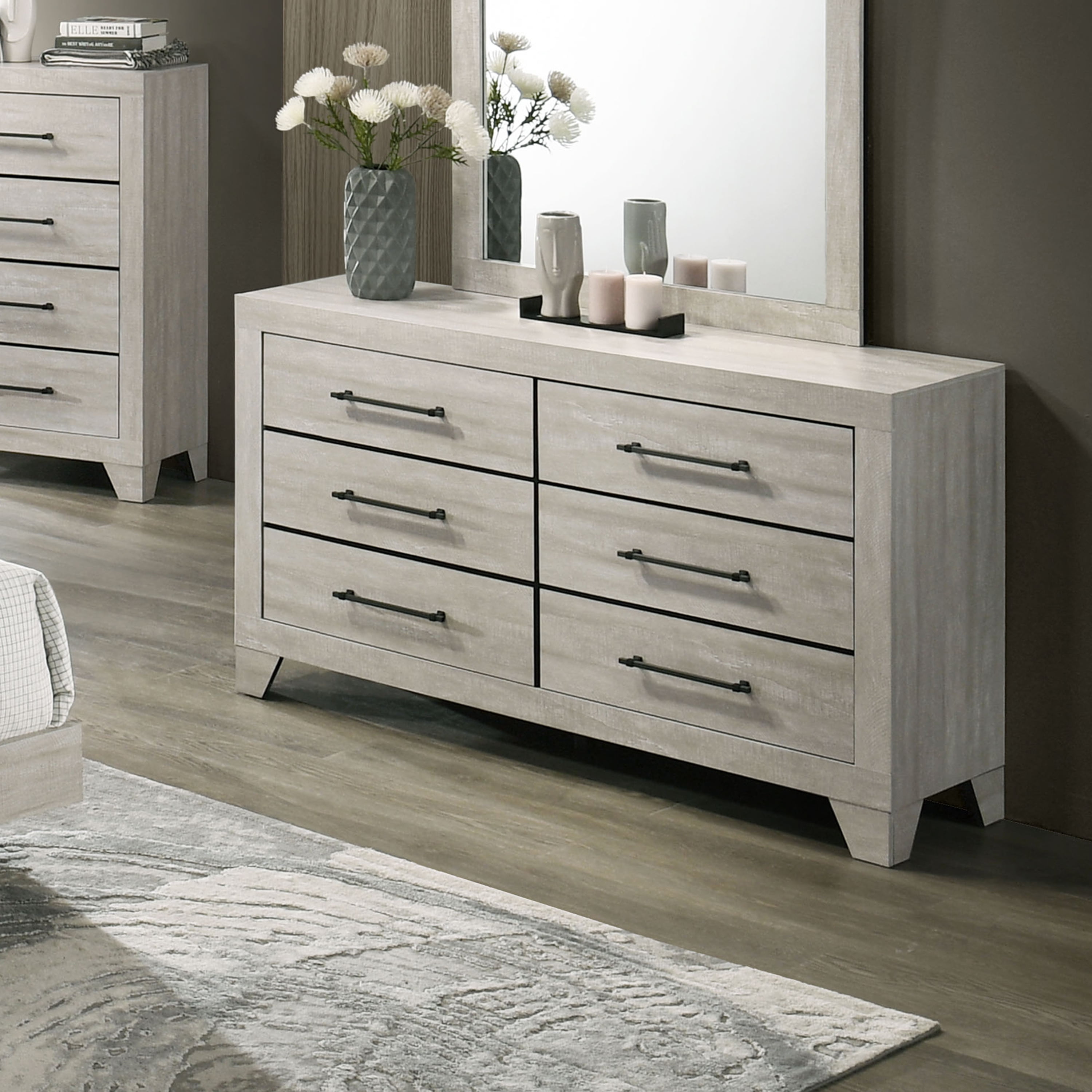 Furniture of America Baurke Modern 6-Drawer Dresser, Light Gray