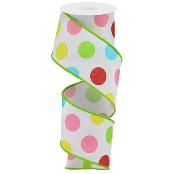 Craig Bachman 2.5" Multi Polka Dots on Royal Ribbon: White/Green (10 Yards) Craft Floral Arrangement Gift Wrapping Wired Edge Ribbon