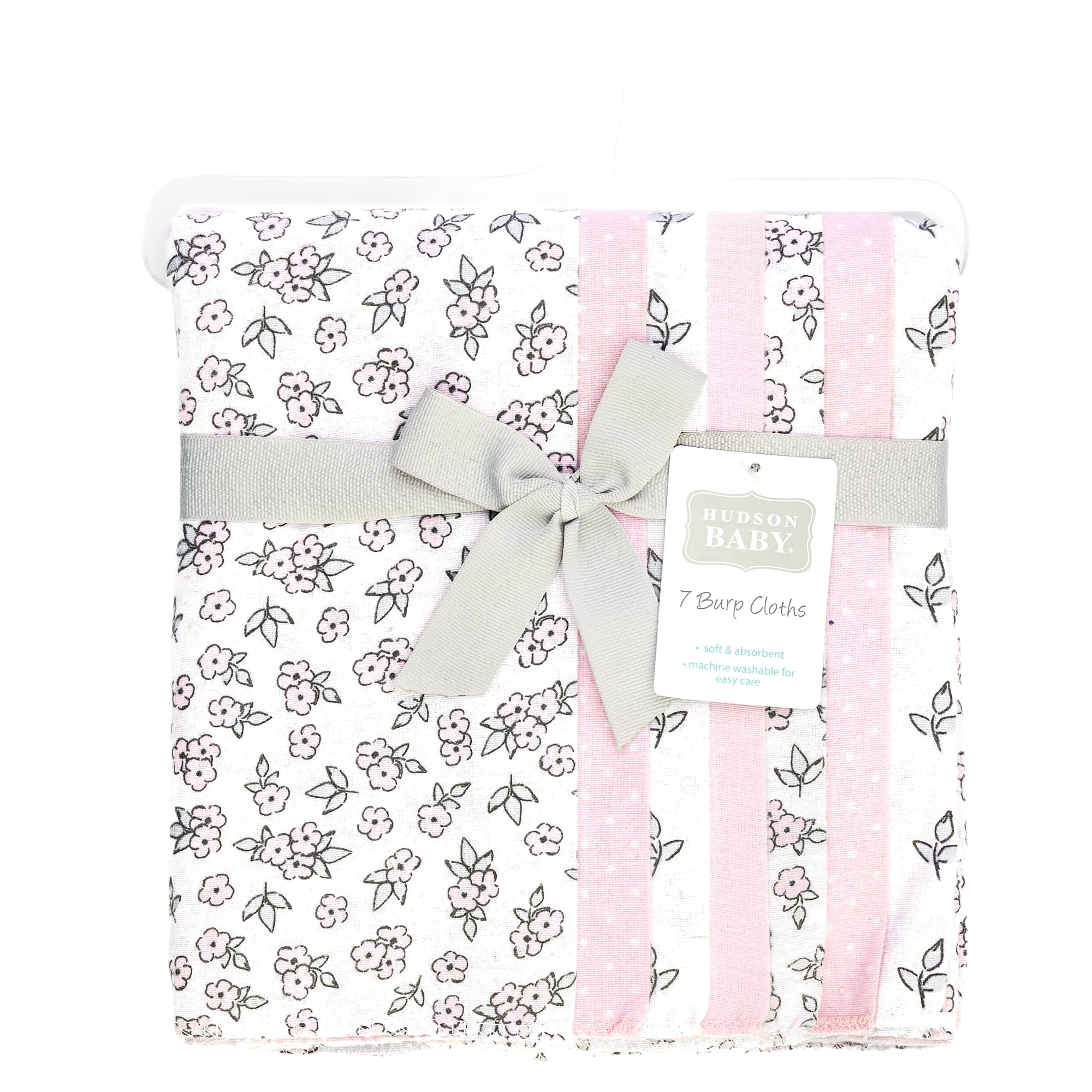Hudson Baby Girl Cotton Polyester Flannel Burp Cloths 7-Pack, Pink Primrose, One Size