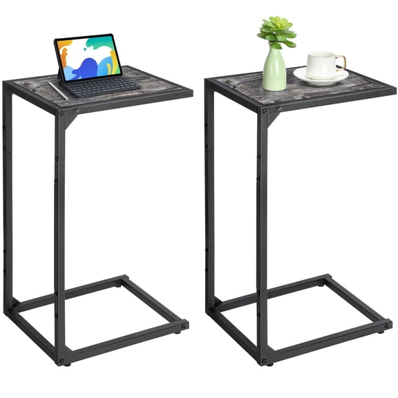 SolidPal Set of 2 C Shaped Side Table, Metal Frame Deep Gray End Table for Couch Bed Small Space Living Room Bedroom TV Snack Table