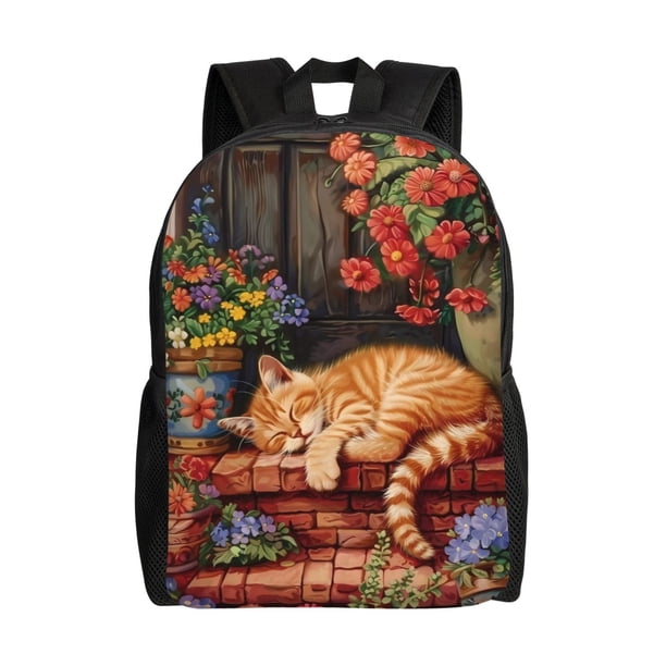 Fotbe Sleeping Cat Flowers Mochila de Viaje para Laptop, Mochila Ejecutiva Delgada y Resistente 15.6"
