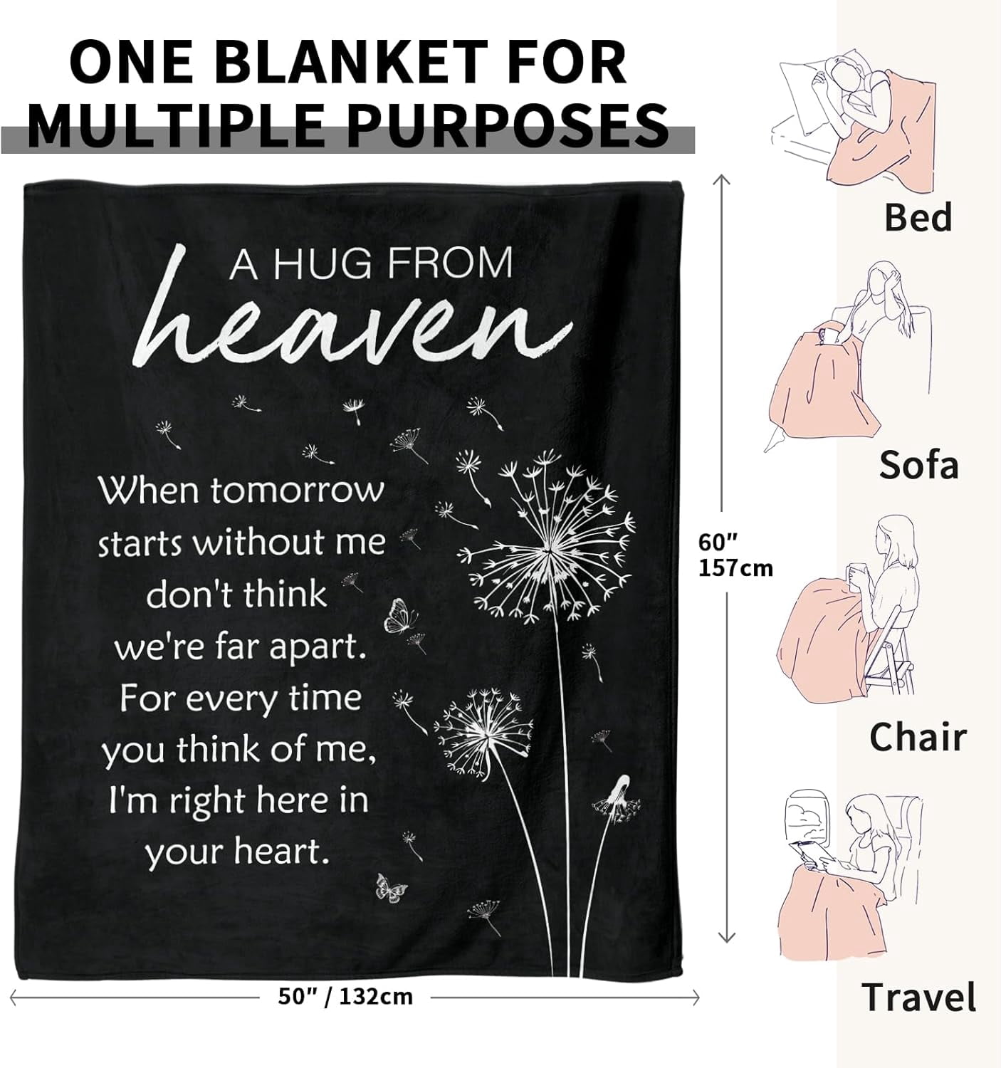 Memorial Sympathy Gifts for Loss of Loved One, Soft Flannel Memorial Blanket, Bereavement Gift Idea, Grief Condolences Sorry for Your Loss for Mom Dad Grandma Grandpa Sister